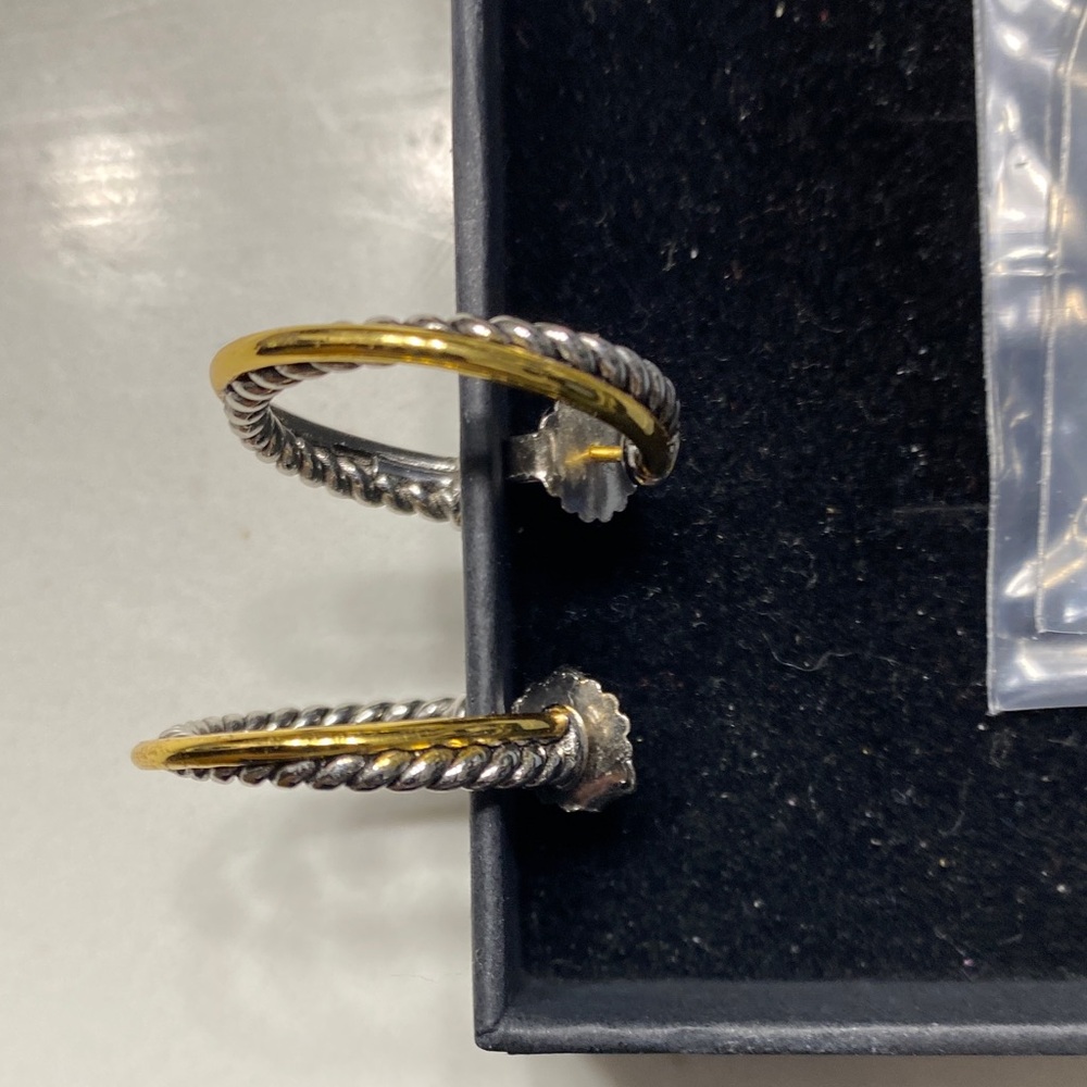 David Yurman Silver and Gold Twisted Hoop Earrings
